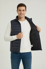Erkek Şişme Fermuarlı Yelek Su Itici Kapitone Astarlı Kumaş Cepli Hafif Kışlık Spor Rahat Kalıp - Lacivert