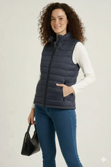 Şişme Fermuarlı Yelek Su Itici Kapitone Astarlı Kumaş Cepli Hafif Kışlık Spor Rahat Kalıp - Lacivert