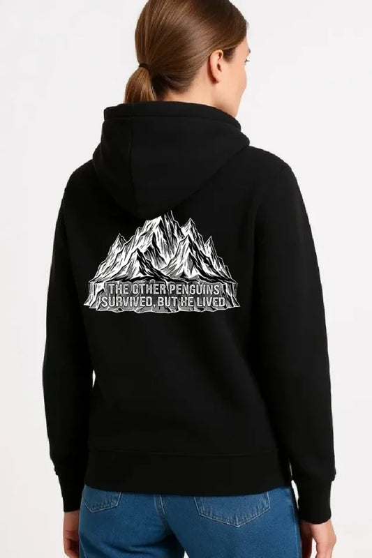 Nihilist Penguen Temalı Oversize Kapüşonlu Sweatshirt - Siyah