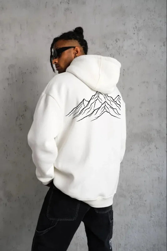 Erkek Nihilist Penguen Özel Tasarım Oversize Kapüşonlu Sweatshirt - Beyaz