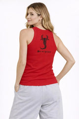 Fitilli Atlet Sıfır Yaka Slim Fit Arka Baskılı Spor Atlet - Kırmızı