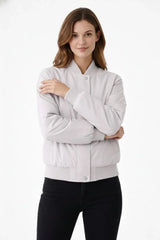 Premium Bomber Ceket Çıtçıt Kapamalı, Ribana Manşetli, Astarlı, Regular Fit Mont - Beyaz