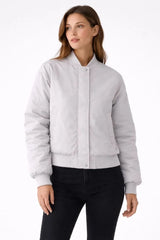 Premium Bomber Ceket Çıtçıt Kapamalı, Ribana Manşetli, Astarlı, Regular Fit Mont - Beyaz