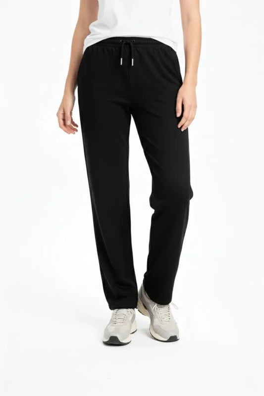 Düz Paça Beli Lastikli İpli Günlük Spor Eşofman Altı Rahat Fit - Siyah