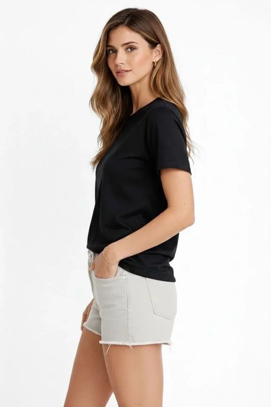 Osy Modal Yumuşak Dokulu Kumaş Bisiklet Yaka T-shirt - Siyah