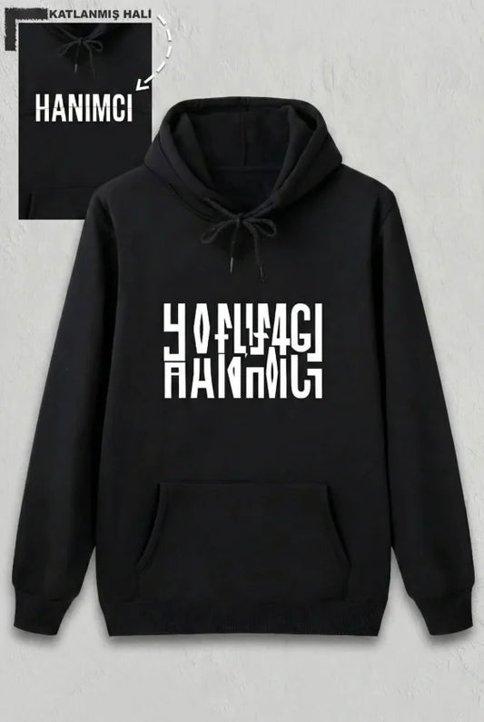 Sevgililer Günü Hanımcı Hediye Baskılı Oversize Kapüşonlu Sweatshirt - Siya