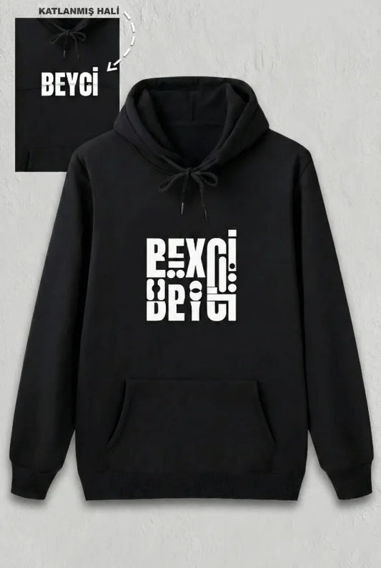 Sevgililer Günü Beyci Hediye Baskılı Oversize Kapüşonlu Sweatshirt - Siyah