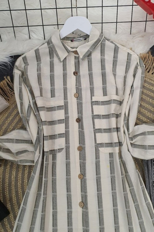 Eteği Püsküllü Gömlek -Bej