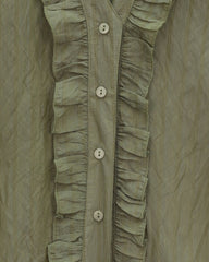 V Yaka Önü Fırfırlı Tensel Yari Transparan Buket Gömlek -K. Kahve