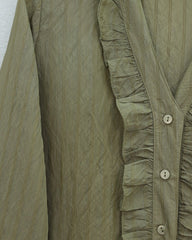 V Yaka Önü Fırfırlı Tensel Yari Transparan Buket Gömlek -K. Kahve