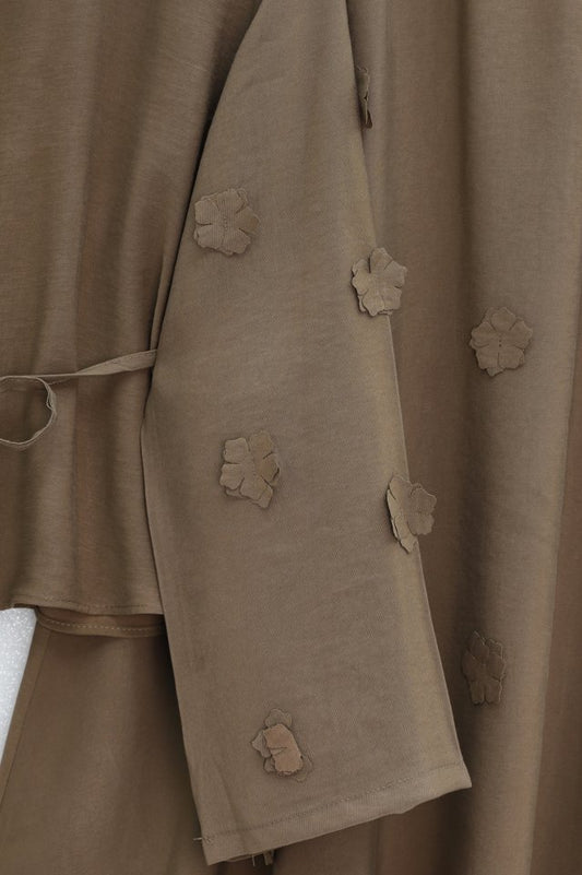 Kolları Ve Eteği Çiçekli Beli Bağcıklı Gömlek Etek İkili Modal Takım  -Kahve