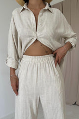 Bej Jakar Petek Gömlek Ve Pantolon Takım