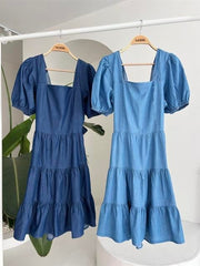 Kare Yakalı Ve Gipe Detaylı Tensel Elbise 2883