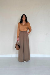 Füme Pileli Comfort Pantolon