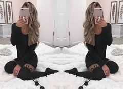 Kadın Uzun Kollu Bisiklet Yaka Triko Elbise (çorapsız)