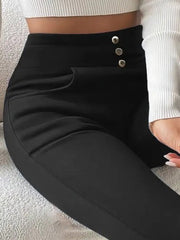 Kadın Yüksek Bel Cepli Düğmeli şardonlu Dalgıç Tayt Pantolon