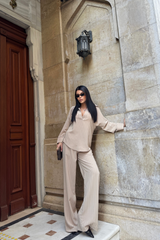 ÇİZGİLİ BLUZ  - PANTOLON TAKIM - Siyah