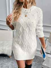 Kadın Uzun Kollu Bisiklet Yaka Desenli Triko Elbise