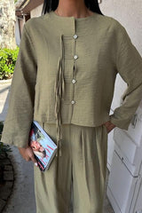 Önü İnce Kordon Detaylı Ve Double Paça Pantolonlu Takım 10180