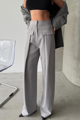 KAPALI GENİŞ PİLE CEP KAPAK DETAYLI PANTOLON - Gri