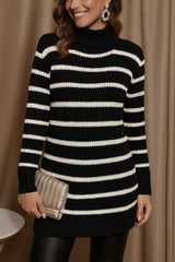 Kadın Uzun Kollu Degaje Yaka çizgili Sonya Iplik Mini Boy Triko Elbise (kemersiz)