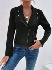Kadın Uzun Kollu Yakalı önden Fermuarlı Kısa Süet Ceket