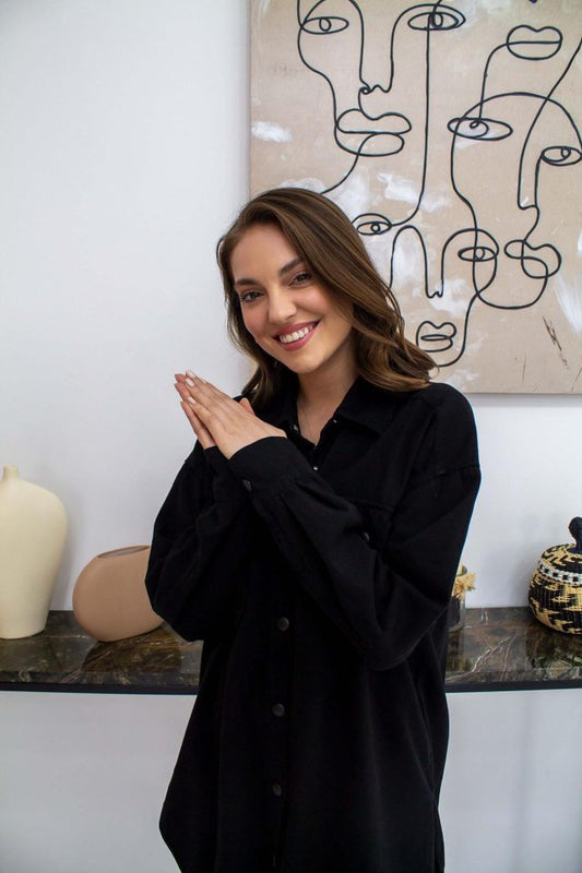 Siyah Yıkamalı Gömlek Ve Pantolon Takım