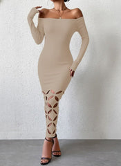 Kadın Madonna Yaka Uzun Kollu Lazer çiçek Kesim Detaylı Uzun Ithal Krep Elbise