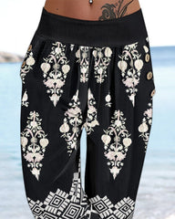 Kadın Beli Lastikli Etnik Desenli Kapri Süprem Pantolon