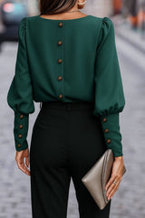 Kadın Uzun Kollu Yuvarlak Yakalı Düğmeli Ithal Krep Bluz