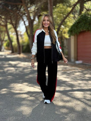 Kadın Hakim Yaka şerit Detay Hırka Ve Bol Paça Pantolon Ikili Takım