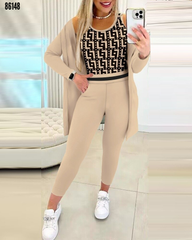 Kadın uzun kollu krep üçlü takım