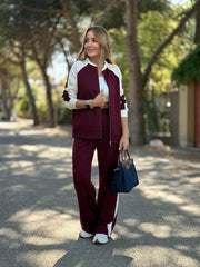 Kadın Hakim Yaka şerit Detay Hırka Ve Bol Paça Pantolon Ikili Takım