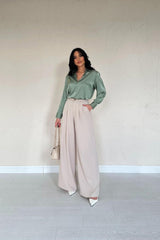 Füme Pileli Comfort Pantolon