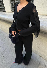 Püskül Detaylı Hırka Pantolon Triko Takım 9967