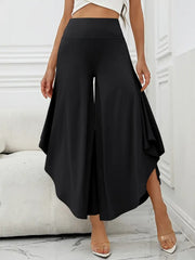 Kadın Yüksek Belli Geniş Paçalı Yanlardan Açık Sandy Pantolon