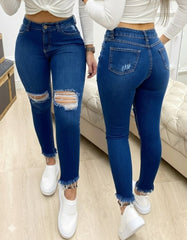 Kadın Yüksek Bel Yırtık Detaylı Skinny Kot Pantolon