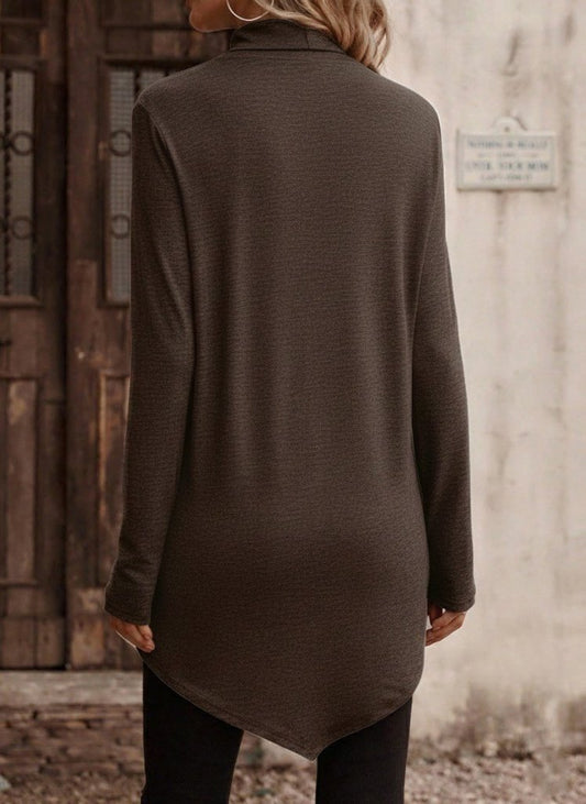 Kadın Uzun Kollu Balıkçı Yaka Asimetrik Kesim Detaylı Yün Viskon Bluz