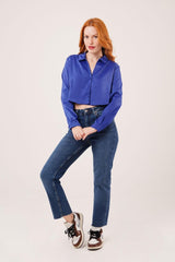 Saten Crop Model Kırmızı Gömlek