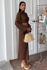 Crop Gömlekli Ve Eteği Büzgülü Tasarım Takım 10195