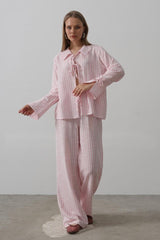 Çzgili Bağlamalı Pantolon Takım - Mavi