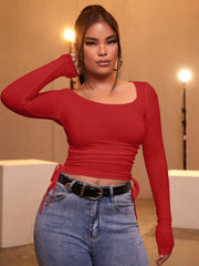 Kadın Kırmızı Kaşkorse Kumaş Bluz