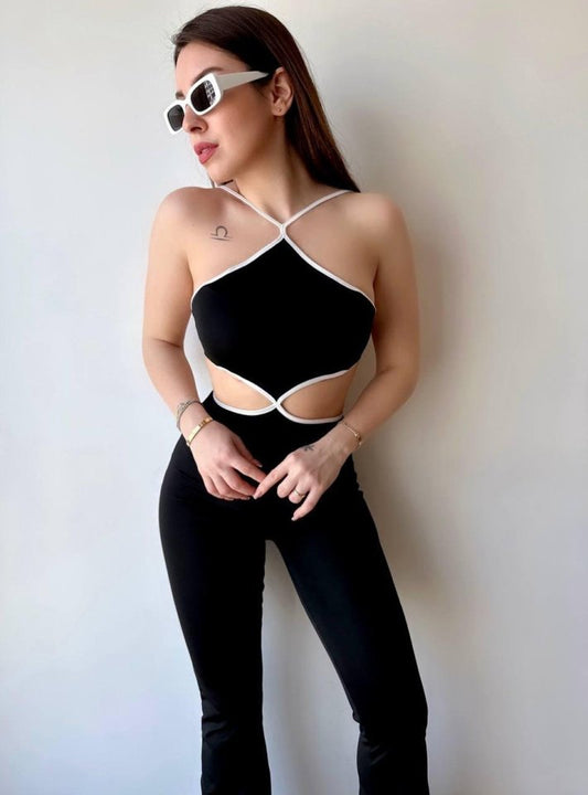 Kadın Halter Yaka Bel Dokolteli Tulum