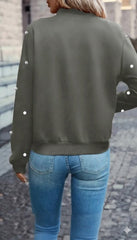 Kadın Uzun Kollu önden Fermuarlı Incili Kısa Modal Ceket