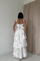 Kırmızı Kat Kat Arkası Bağlamalı Elbise