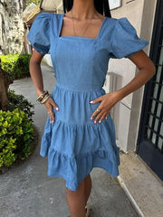 Kare Yakalı Ve Gipe Detaylı Tensel Elbise 2883