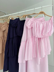 Büzgülü Crop Kat Detaylı Fırfır Etekli Takım 10196