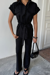 ÇİZGİLİ POLYVİSKON BLUZ - PANTOLON TAKIM - Bordo