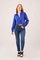 Saten Crop Model Kırmızı Gömlek