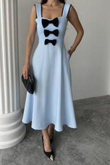 Bebe Mavi Fiyonk Garnili Dantelli Elbise